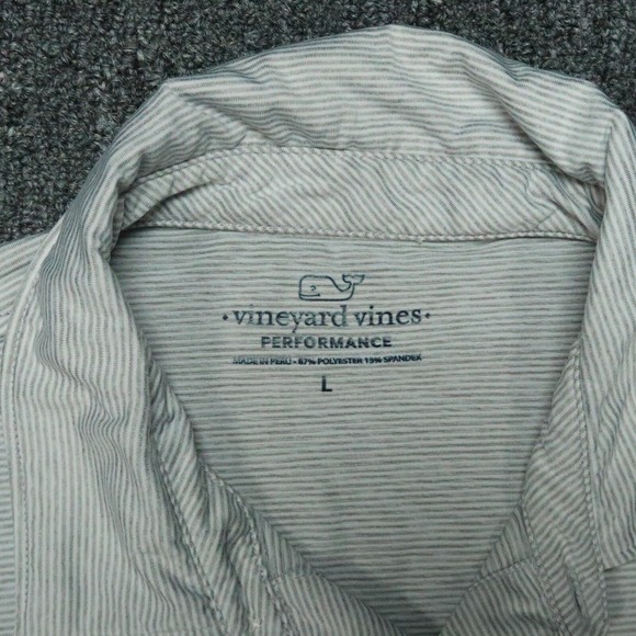 Vineyard Vines Shirt Mens Large Gray Performance Polo Striped Short Sleeve - Picture 3 of 8